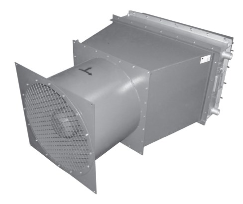 Агрегат воздушно-отопительный произв. 3,2 тыс. м3/ч теплопроизв. 46 кВт с АИР63В4 (0,37 кВт 1500 об/мин) РУСЬ АО2-4 Тепловые завесы
